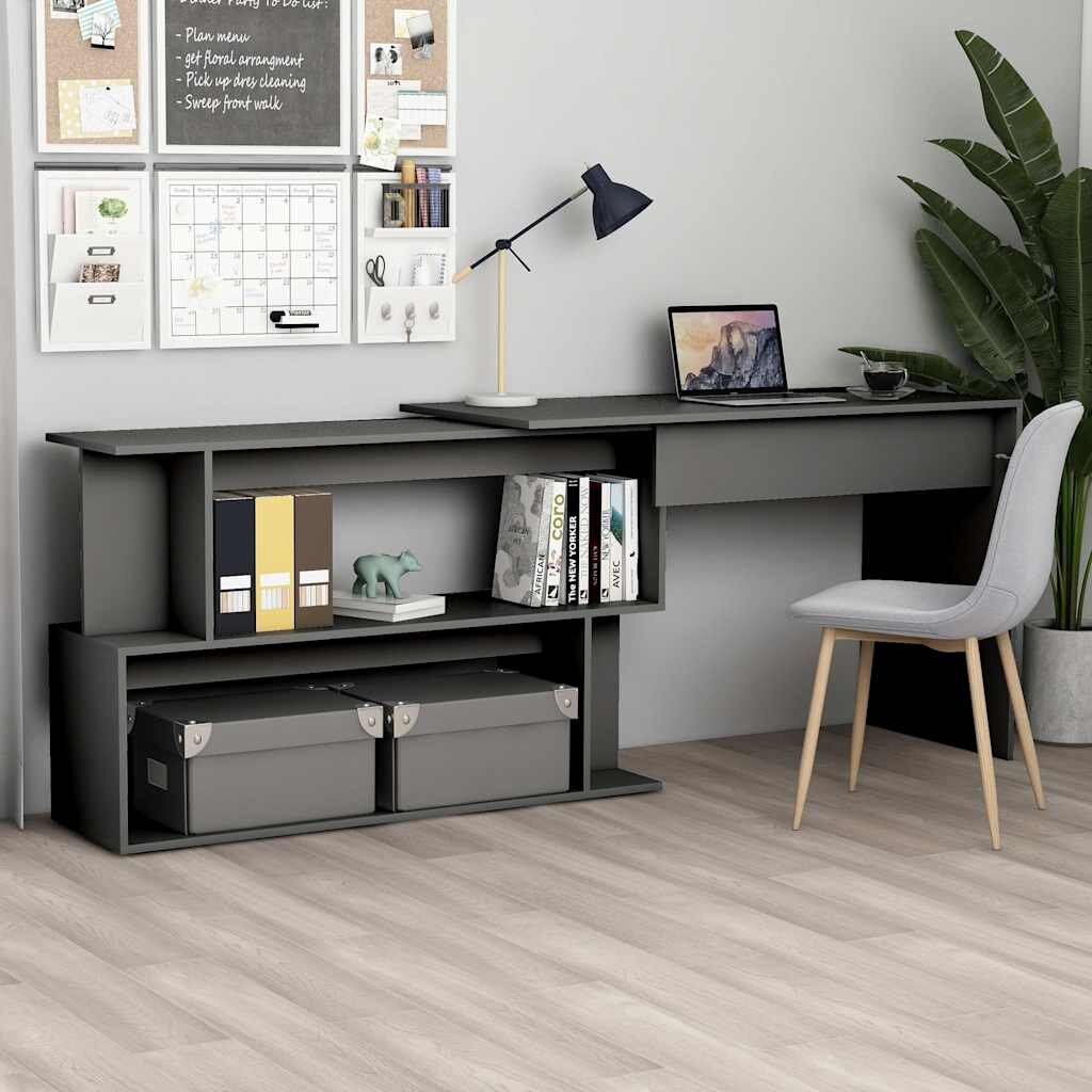 vidaXL Ъглово бюро сиво 200x50x76 см ПДЧ