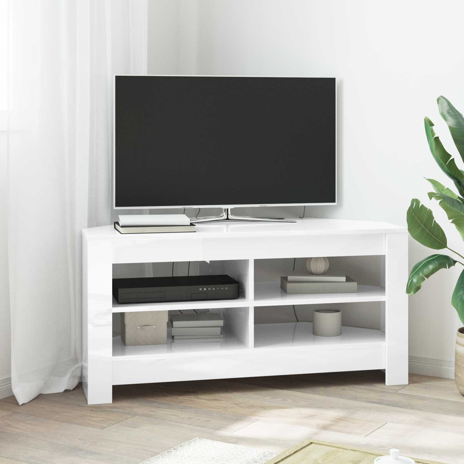 vidaXL Ъгловшкафзателевизор 102 x 405 x 45 см Висок гланц бяло