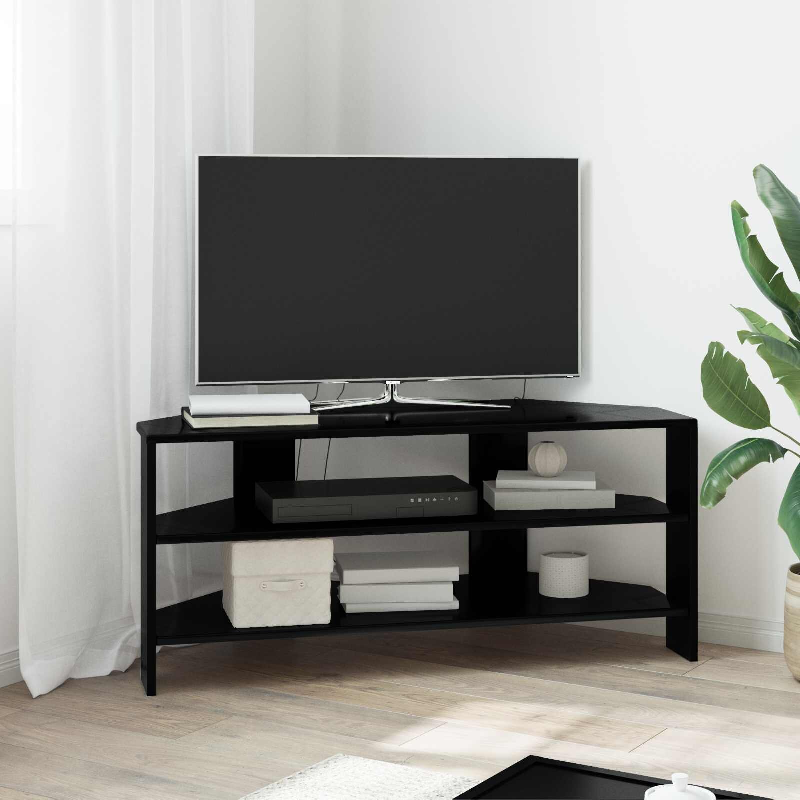 vidaXL Ъгловшкафзателевизор 102x405x45см Черно Инженерна дървесина