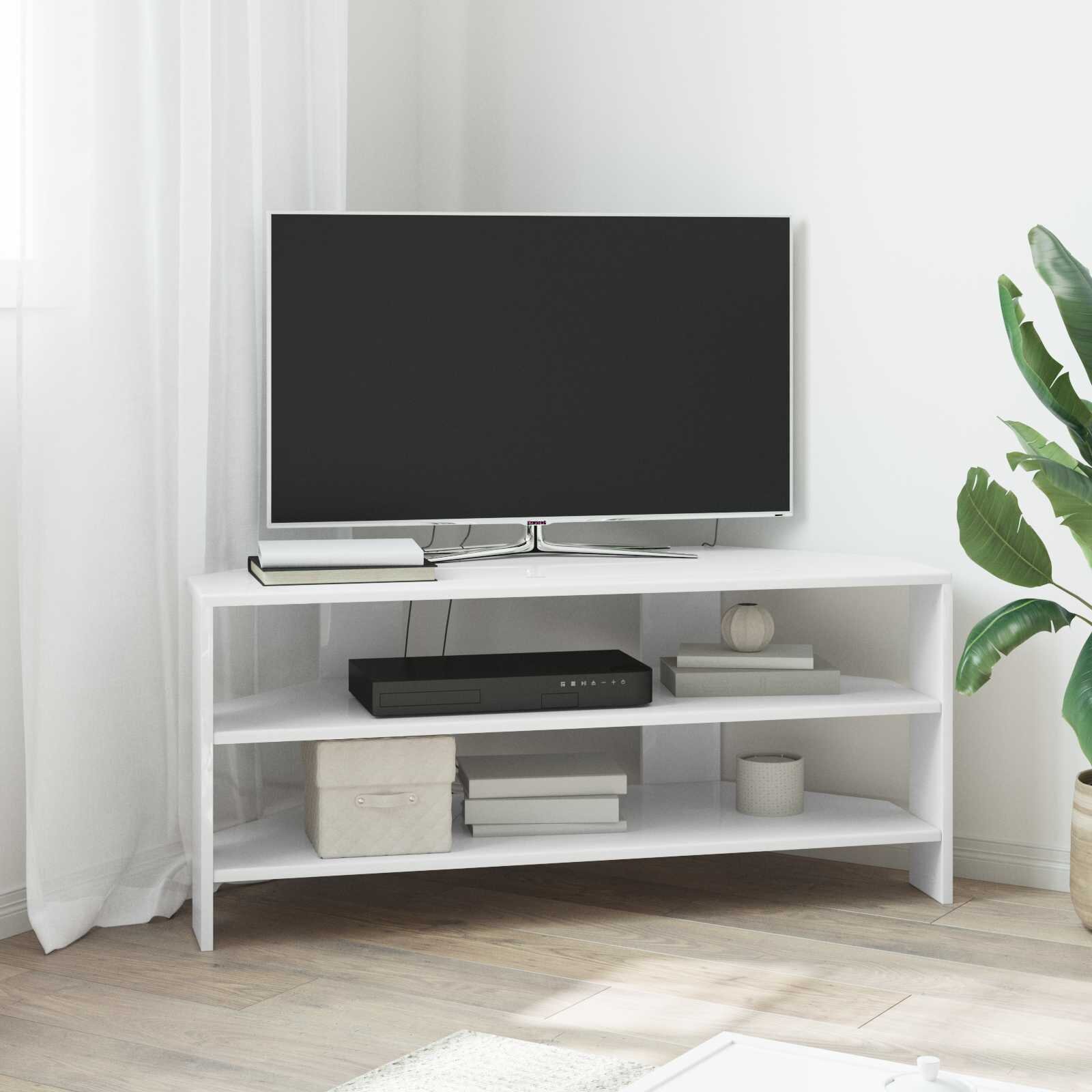 vidaXL Ъгловшкафзателевизор 102x405x45см Висок гланц бяло