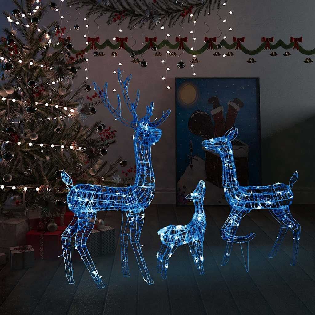 vidaXL Акрилна коледна украса семейство елени 300 LED синьо