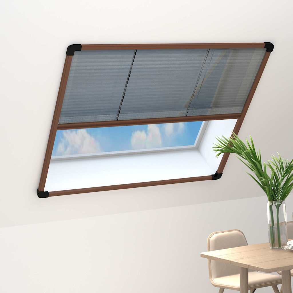 vidaXL Алуминиев плисе комарник за прозорци кафяв 120x120 см