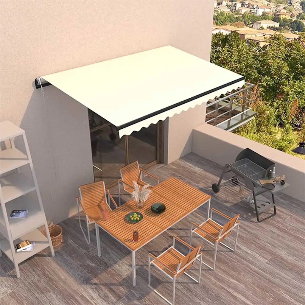 vidaXL Автоматичен прибиращ се сенник 450x350 см кремав