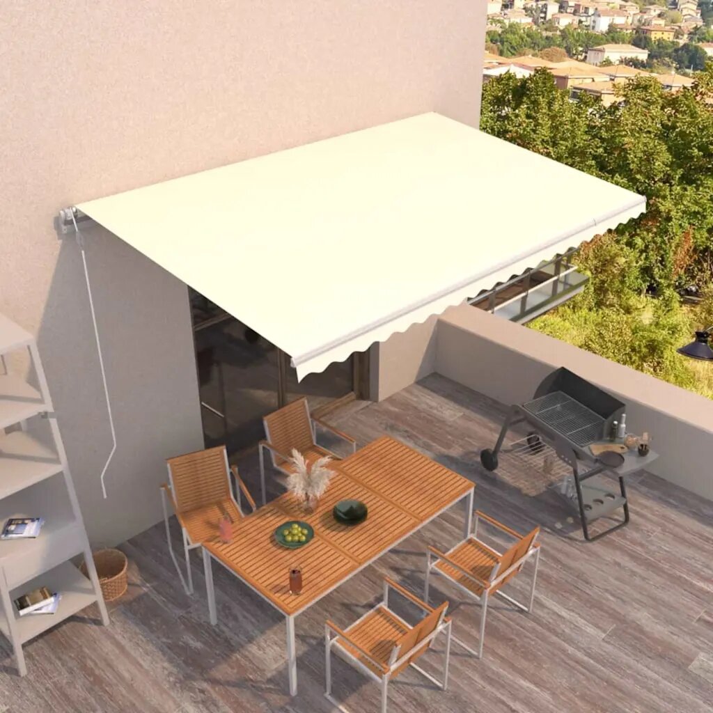 vidaXL Автоматичен прибиращ се сенник 500x350 см кремав