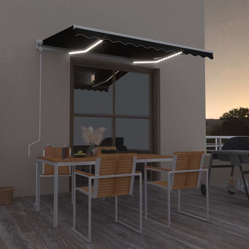 vidaXL Автоматичен сенник LED и сензор за вятър 350x250 см антрацит