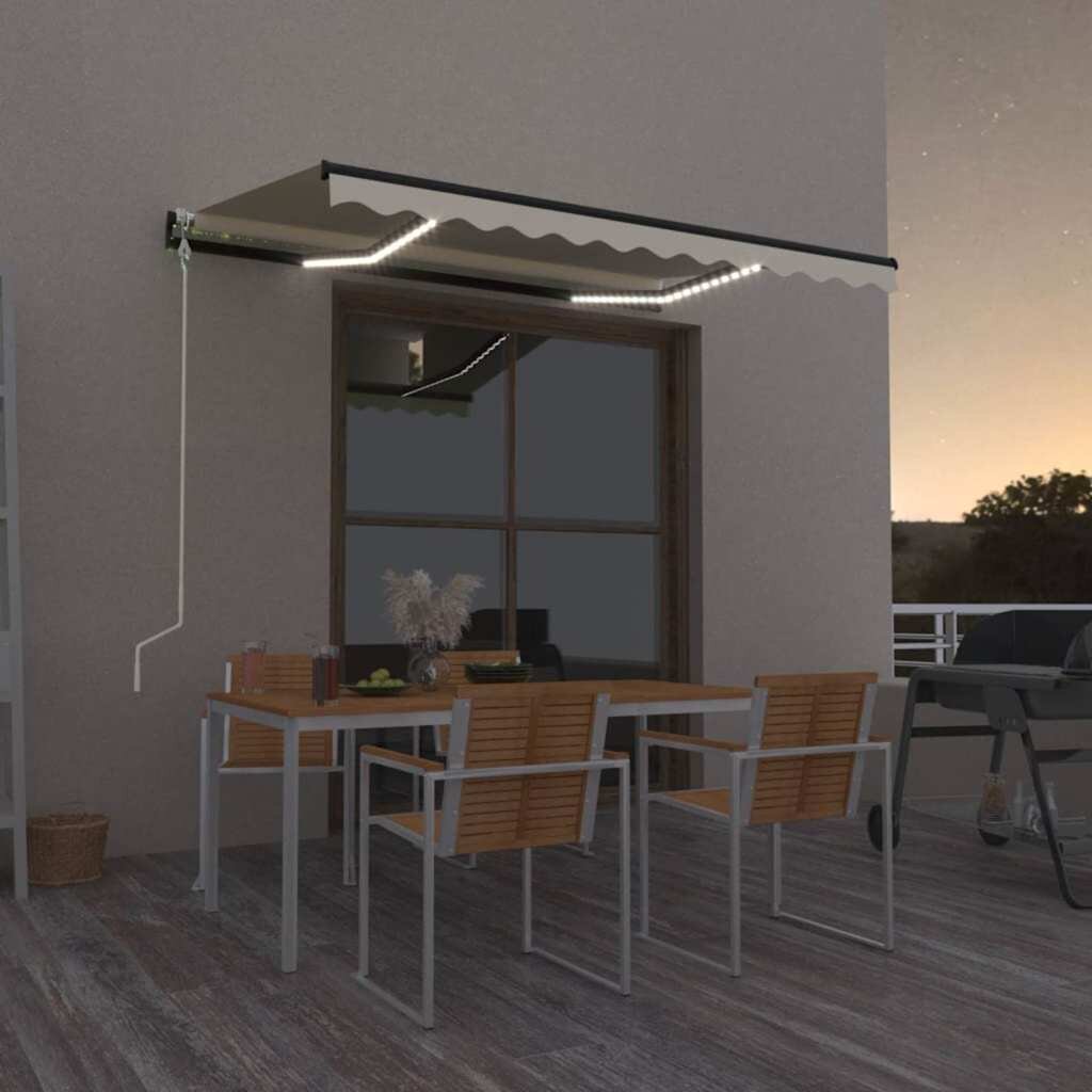 vidaXL Автоматичен сенник LED и сензор за вятър 350x250 см кремав