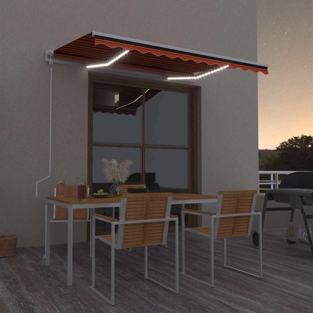vidaXL Автоматичен сенник LED и сензор за вятър 350x250 см оранжево