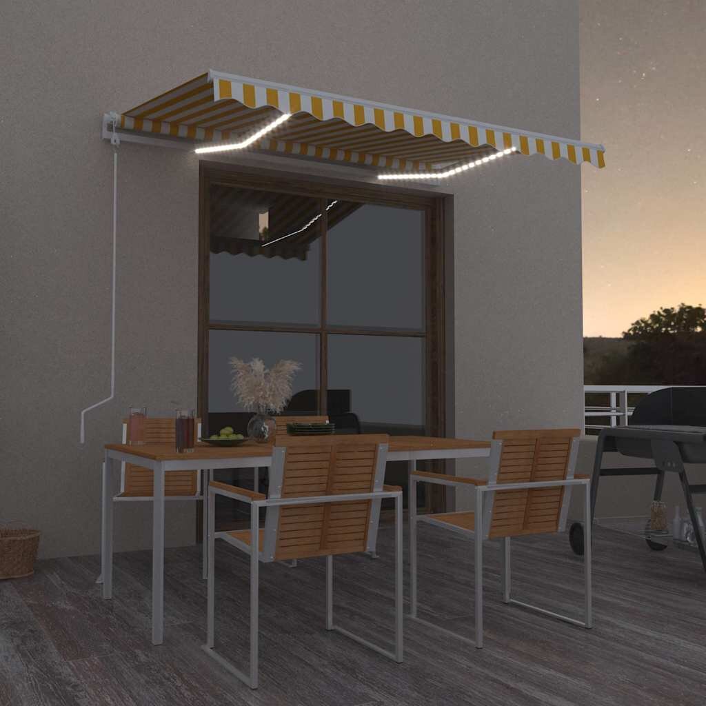 vidaXL Автоматичен сенник LED и сензор за вятър 350x250 см жълто/бяло