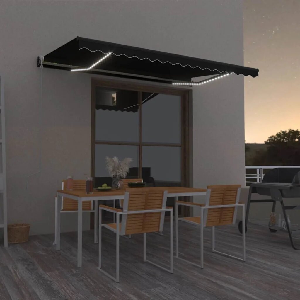 vidaXL Автоматичен сенник LED и сензор за вятър 400x350 см антрацит