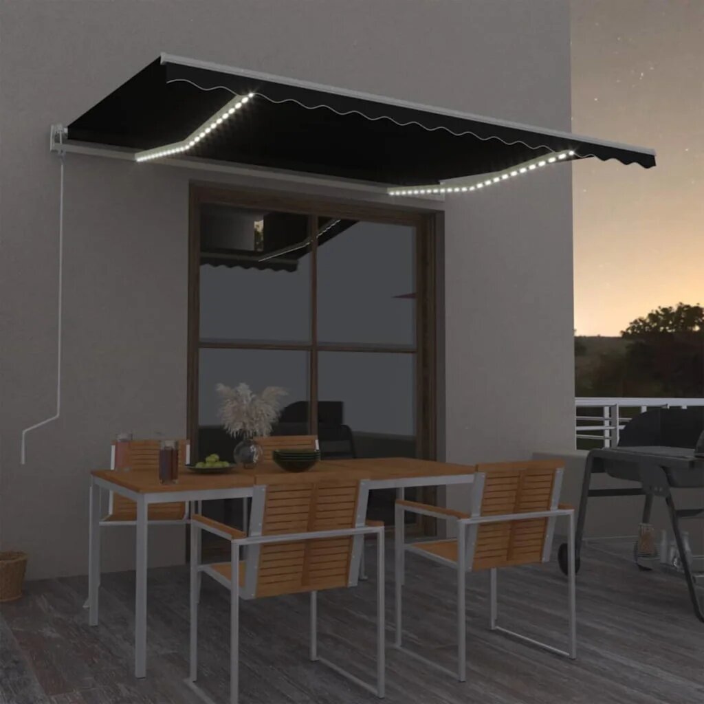 vidaXL Автоматичен сенник LED и сензор за вятър 450x350 см антрацит