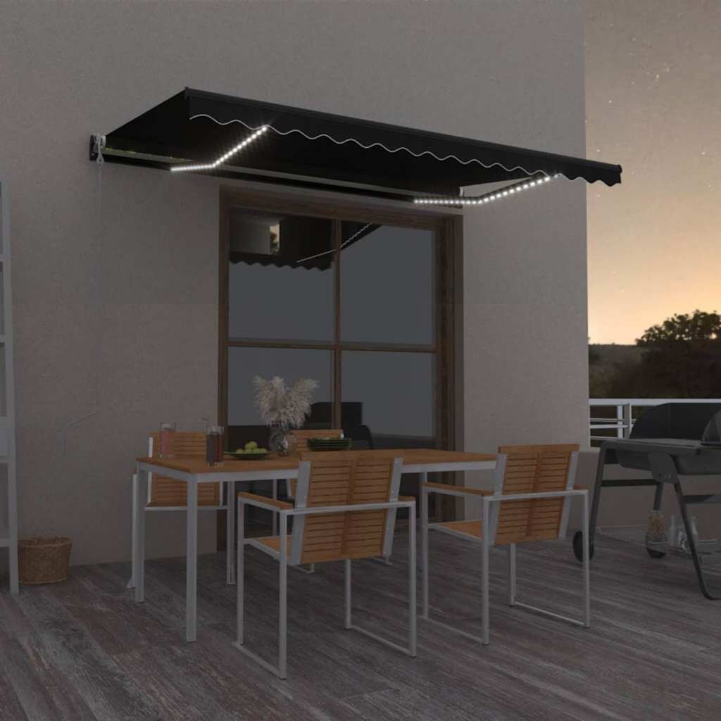 vidaXL Автоматичен сенник LED и сензор за вятър 450x350 см антрацит