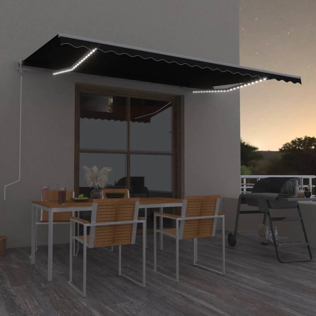 vidaXL Автоматичен сенник LED и сензор за вятър 500x300 см антрацит