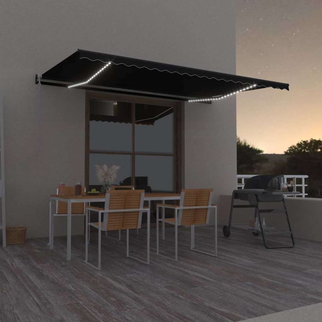 vidaXL Автоматичен сенник LED и сензор за вятър 500x350 см антрацит