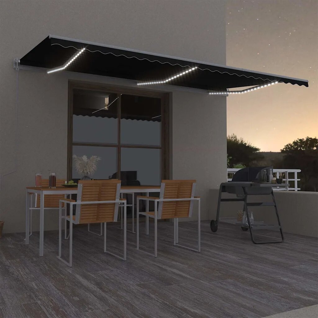 vidaXL Автоматичен сенник LED и сензор за вятър 600x300 см антрацит