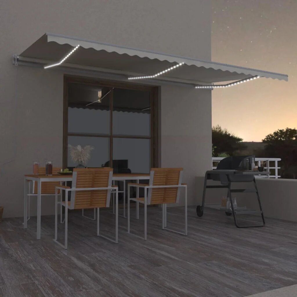 vidaXL Автоматичен сенник LED и сензор за вятър 600x300 см кремав