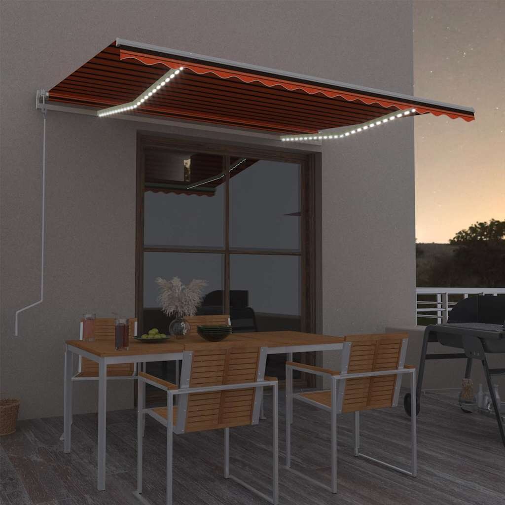 vidaXL Автоматичен сенник LED сензор за вятър 400x300 см оранжевокафяв