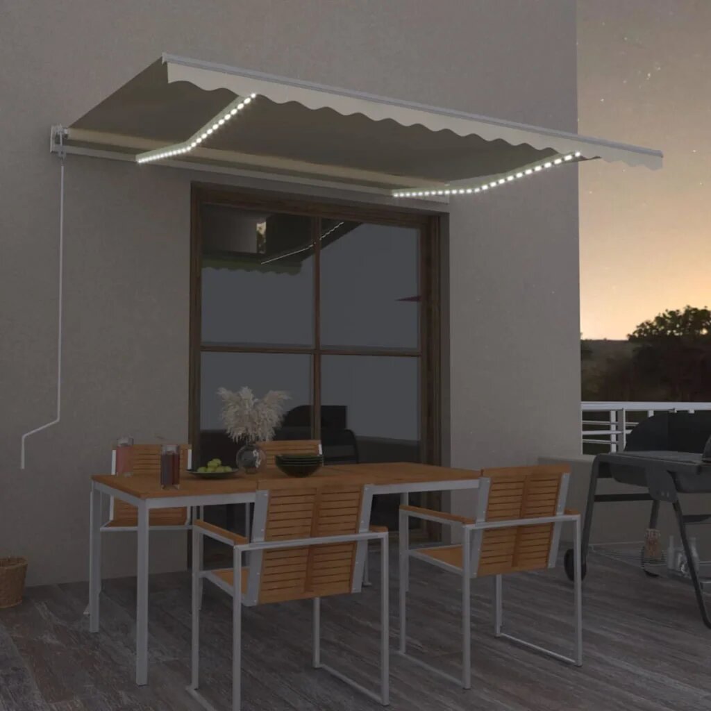 vidaXL Автоматичен сенник LED сензор за вятър 400x350 см кремав