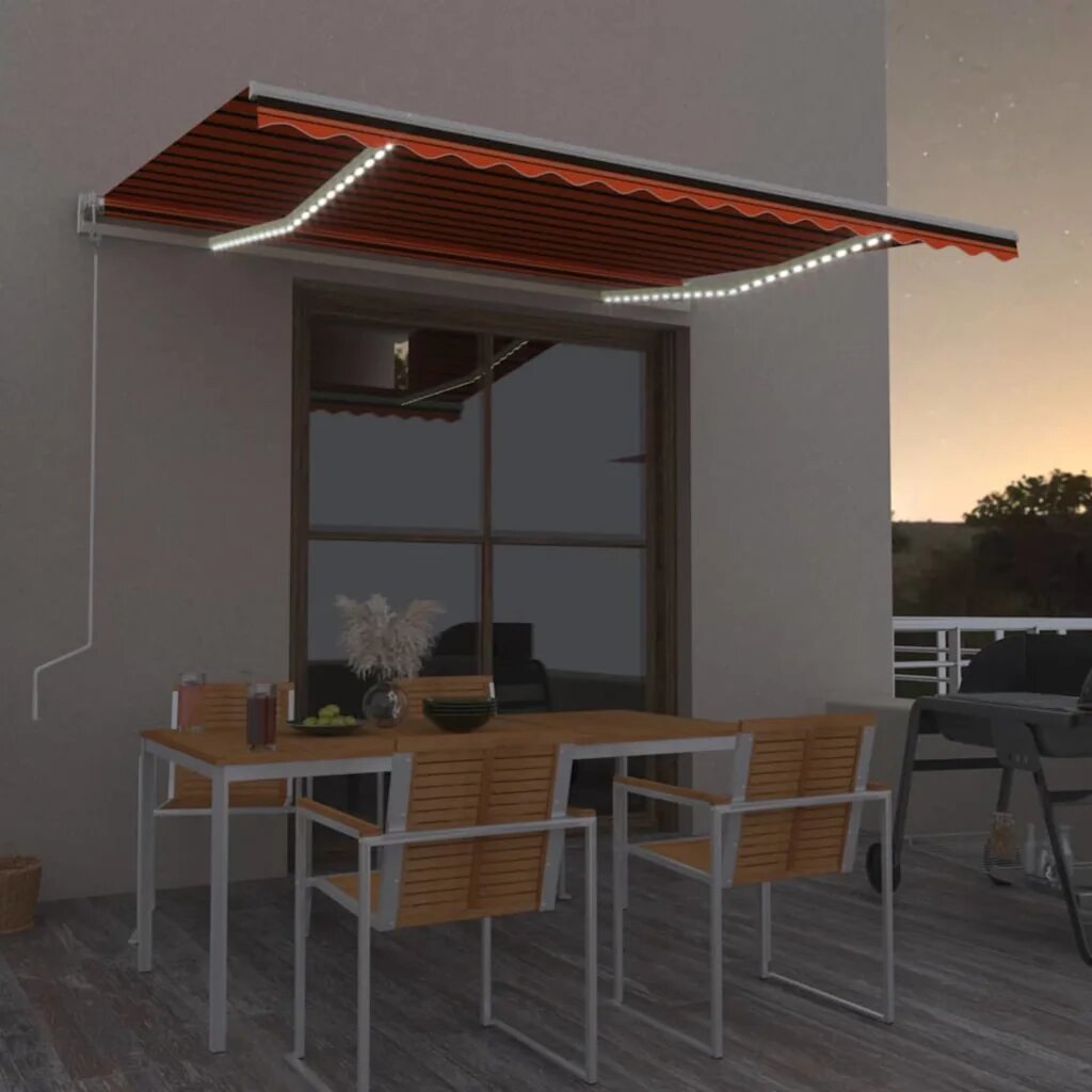 vidaXL Автоматичен сенник LED сензор за вятър 450x300 см оранжевокафяв