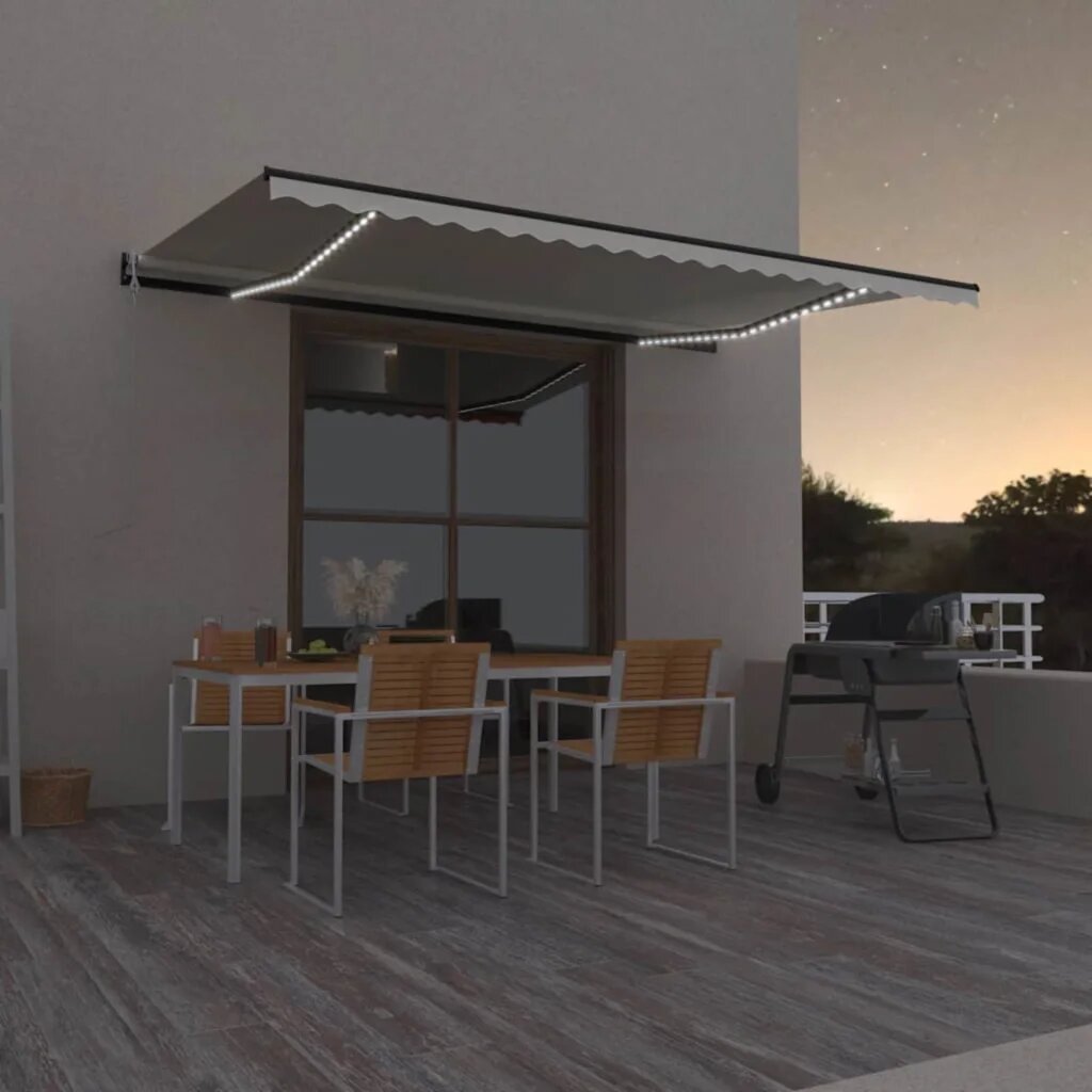 vidaXL Автоматичен сенник LED сензор за вятър 500x350 см кремав
