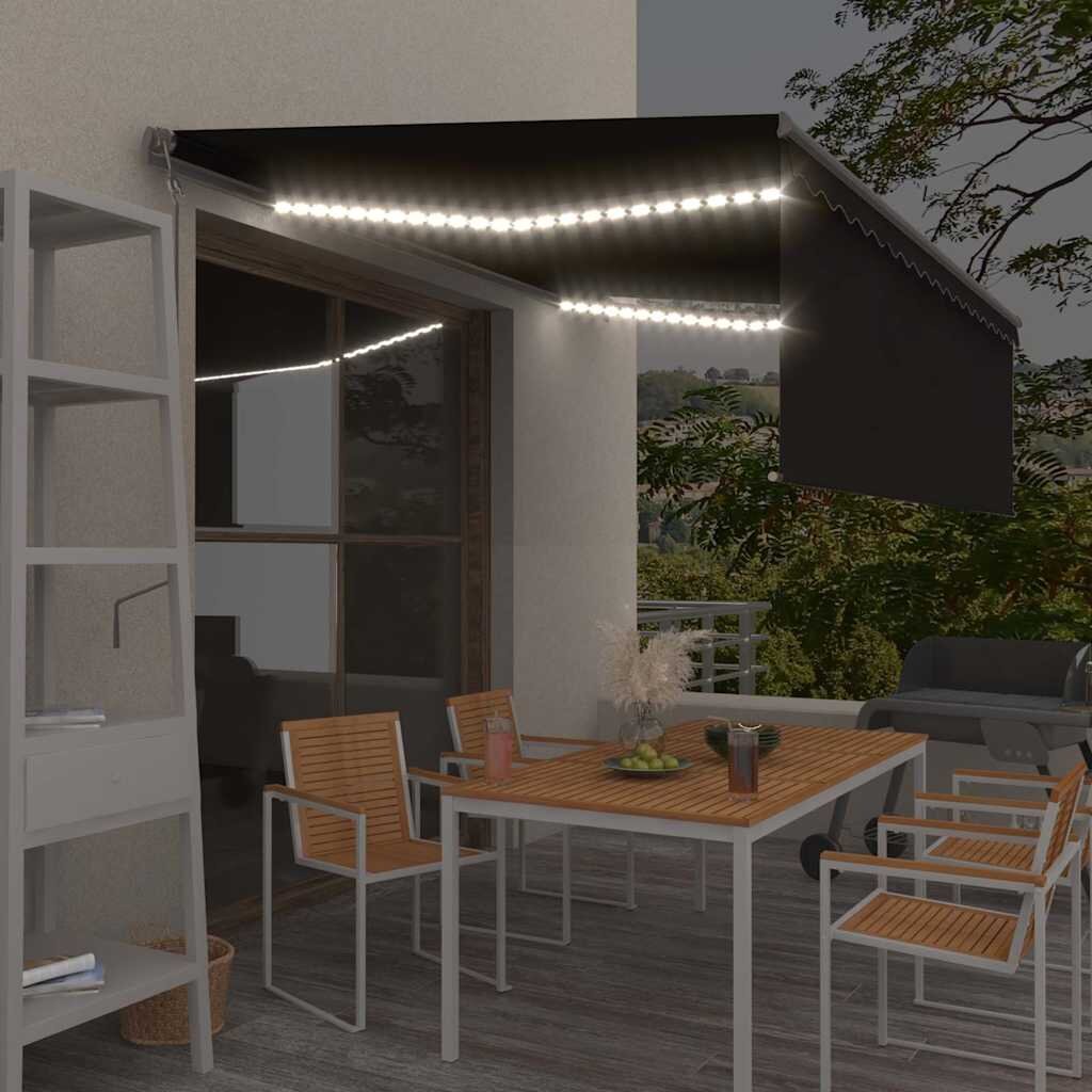 vidaXL Автоматичен сенник с щора LED и сензор за вятър 4x3 м антрацит