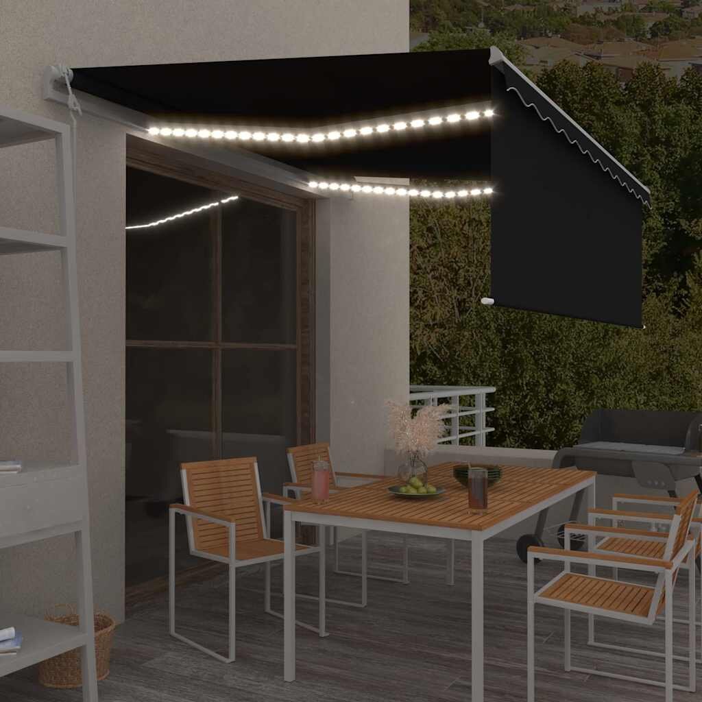 vidaXL Автоматичен сенник с щора LED и сензор за вятър 4x3 м антрацит
