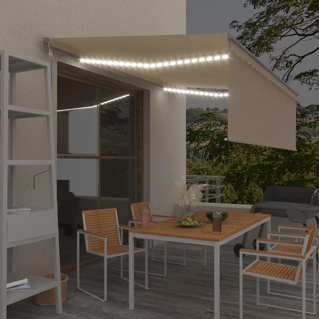 vidaXL Автоматичен сенник с щора LED и сензор за вятър 4x3 м кремав