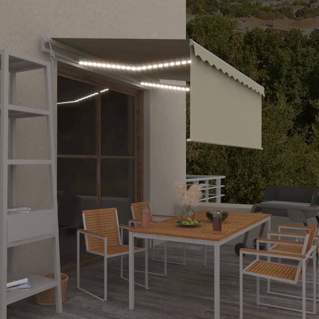 vidaXL Автоматичен сенник с щора LED сензор за вятър 35x25 м кремав