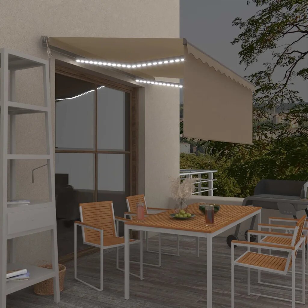 vidaXL Автоматичен сенник с щора LED сензор за вятър 35x25 м кремав