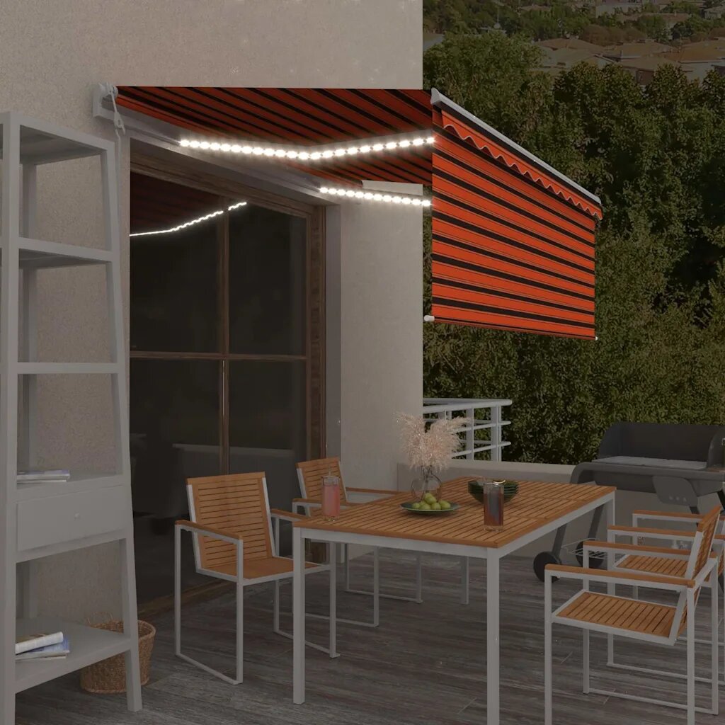vidaXL Автоматичен сенник с щора LED сензор за вятър 35x25 м оранжев