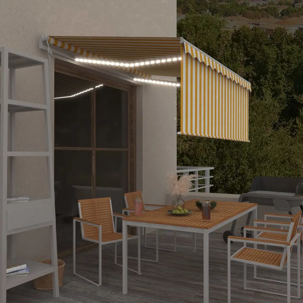 vidaXL Автоматичен сенник с щора LED сензор за вятър 3x25 м жълто-бял