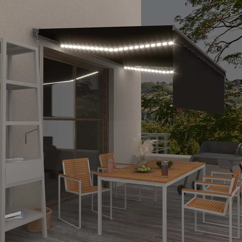 vidaXL Автоматичен сенник с щора LED сензор за вятър 45x3 м антрацит