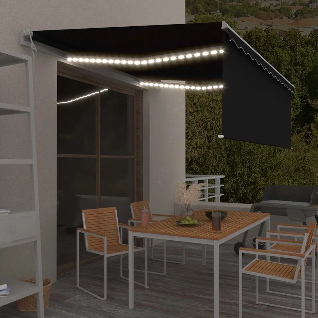 vidaXL Автоматичен сенник с щора LED сензор за вятър 45x3 м антрацит