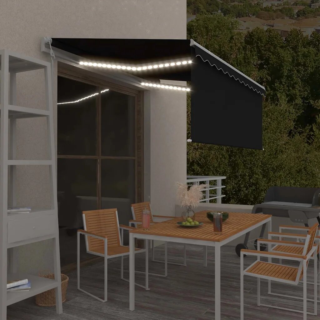 vidaXL Автоматичен сенник щора LED сензор за вятър 35x25 м антрацит
