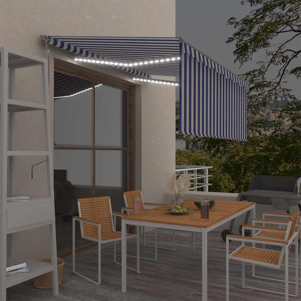 vidaXL Автоматичен сенник щора LED сензор за вятър 35x25 м синьо-бял