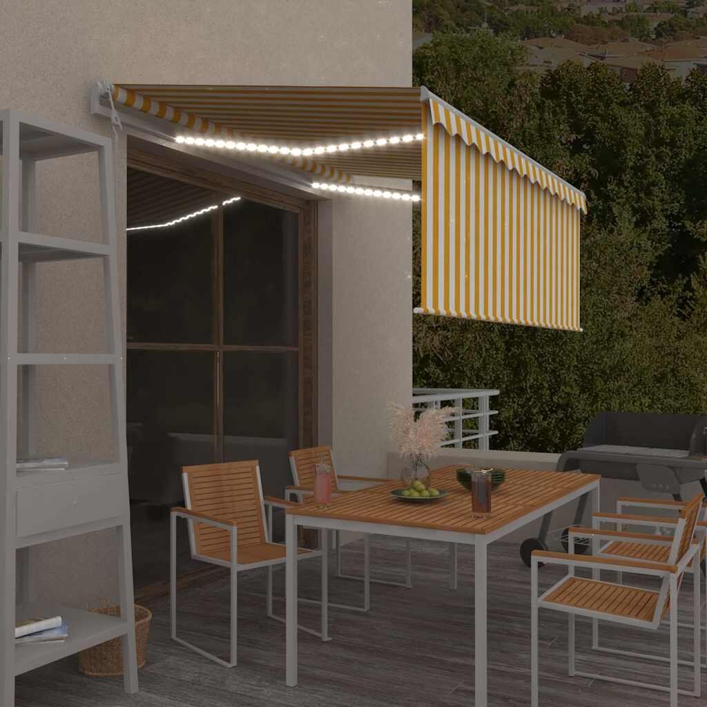 vidaXL Автоматичен сенник щора LED сензор за вятър 35x25 м жълто-бял