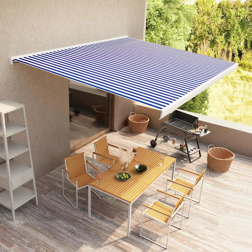 vidaXL Автоматична касетъчна тента 400x300 см синьо и бяло