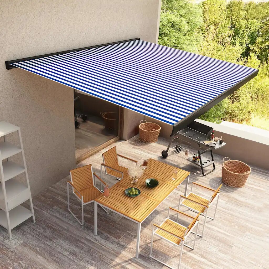 vidaXL Автоматична касетъчна тента 400x300 см синьо и бяло
