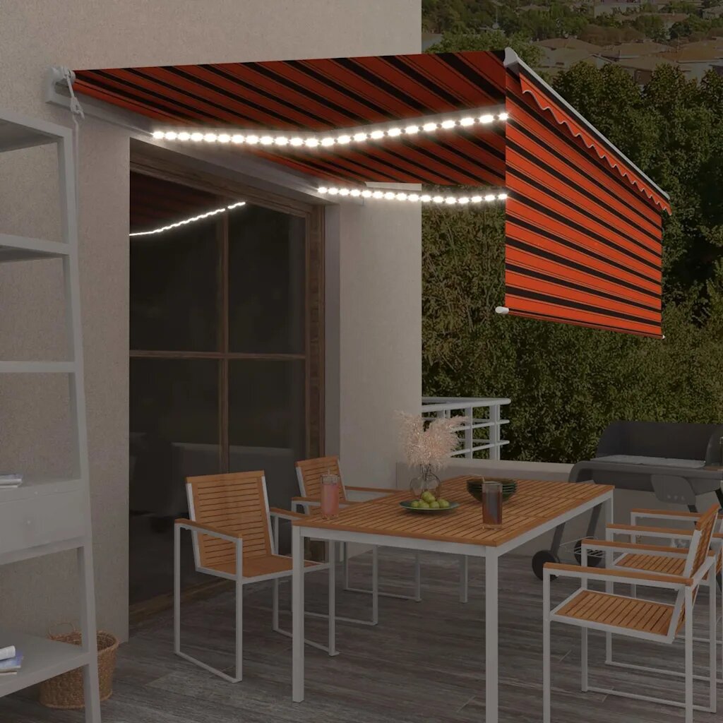vidaXL Автоматична тента с щора LED и сензор за вятър 4x3 м оранжева