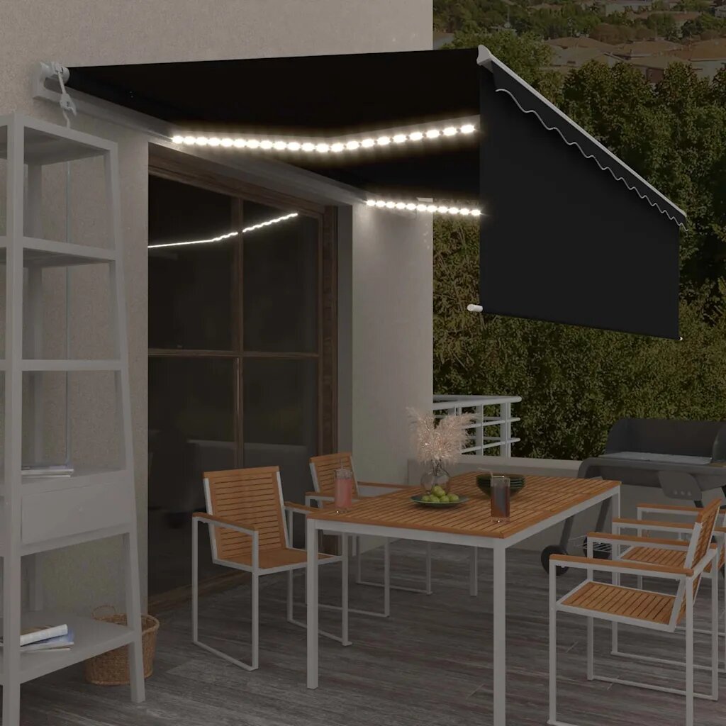 vidaXL Автоматична тента с щора LED сензор за вятър 5x3 м антрацит