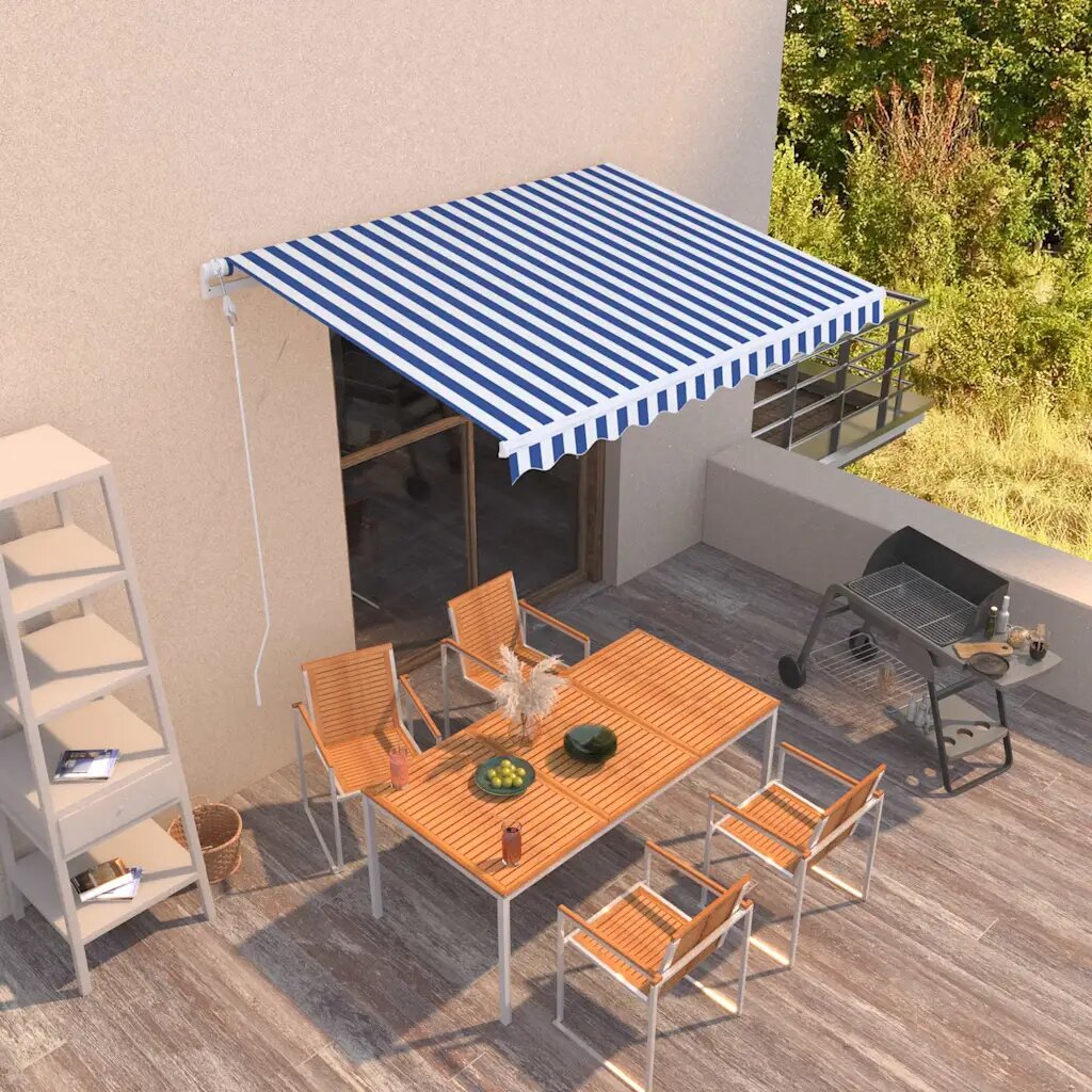vidaXL Автоматично прибиращ се сенник 300x250 см синьо и бяло