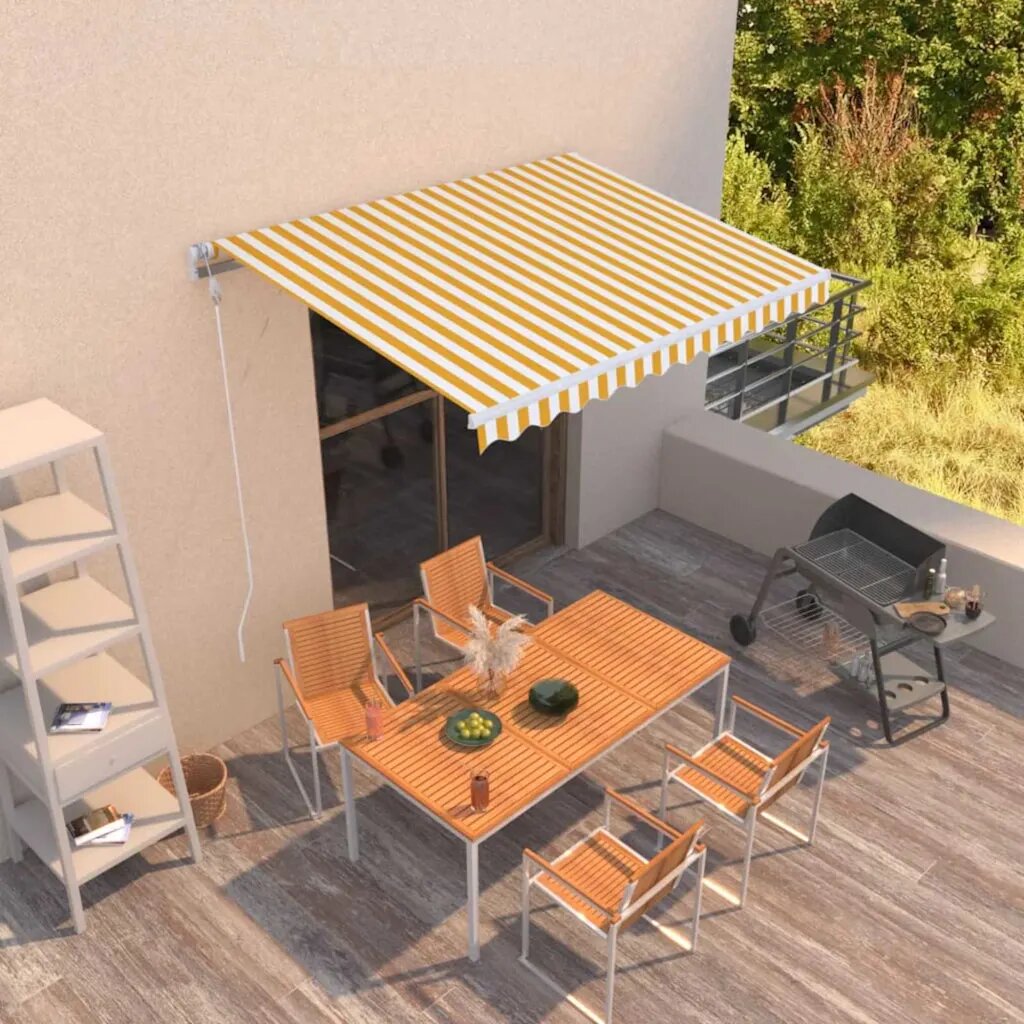 vidaXL Автоматично прибиращ се сенник 350x250 см жълто и бяло