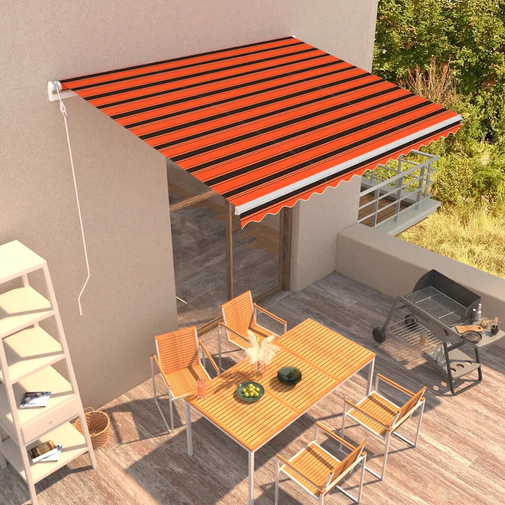 vidaXL Автоматично прибиращ се сенник 400x300 см оранжево и кафяво