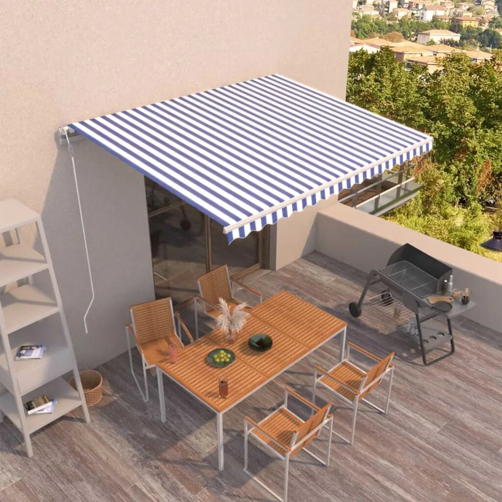 vidaXL Автоматично прибиращ се сенник 400x350 см синьо и бяло