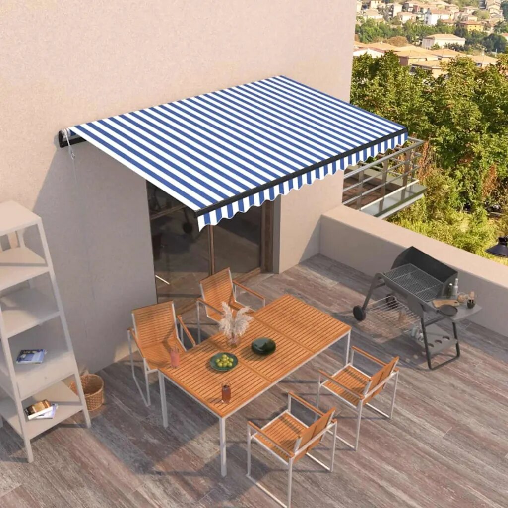 vidaXL Автоматично прибиращ се сенник 400x350 см синьо и бяло