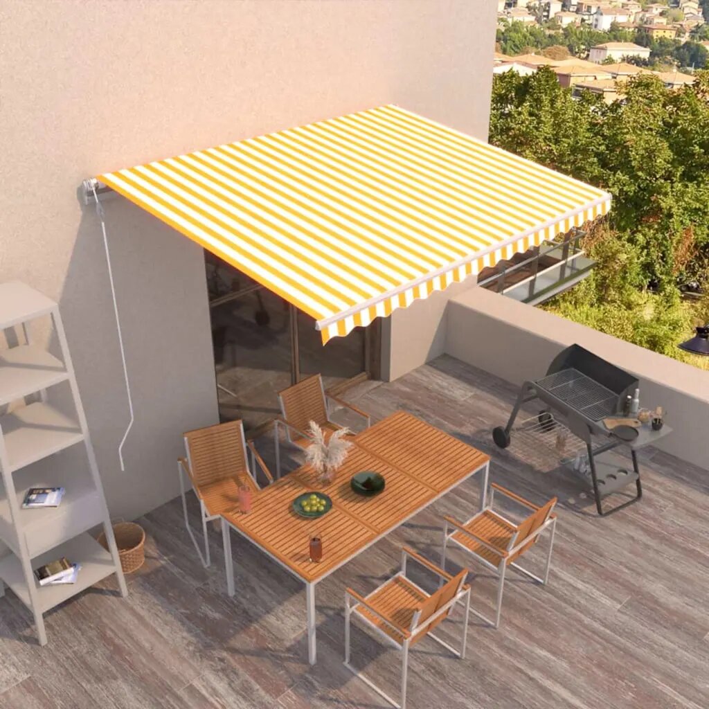 vidaXL Автоматично прибиращ се сенник 400x350 см жълто и бяло