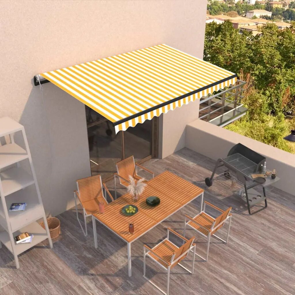 vidaXL Автоматично прибиращ се сенник 400x350 см жълто и бяло