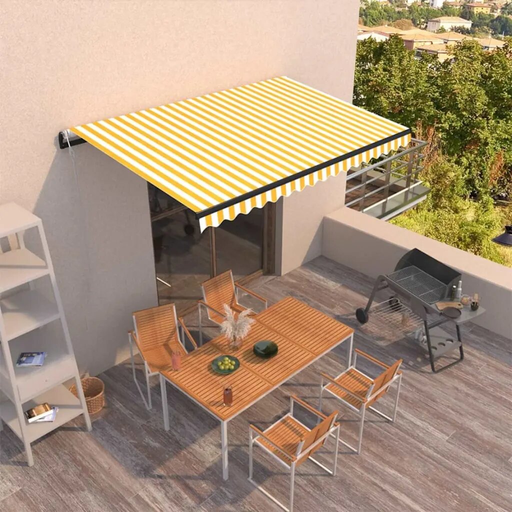 vidaXL Автоматично прибиращ се сенник 450x350 см жълто и бяло