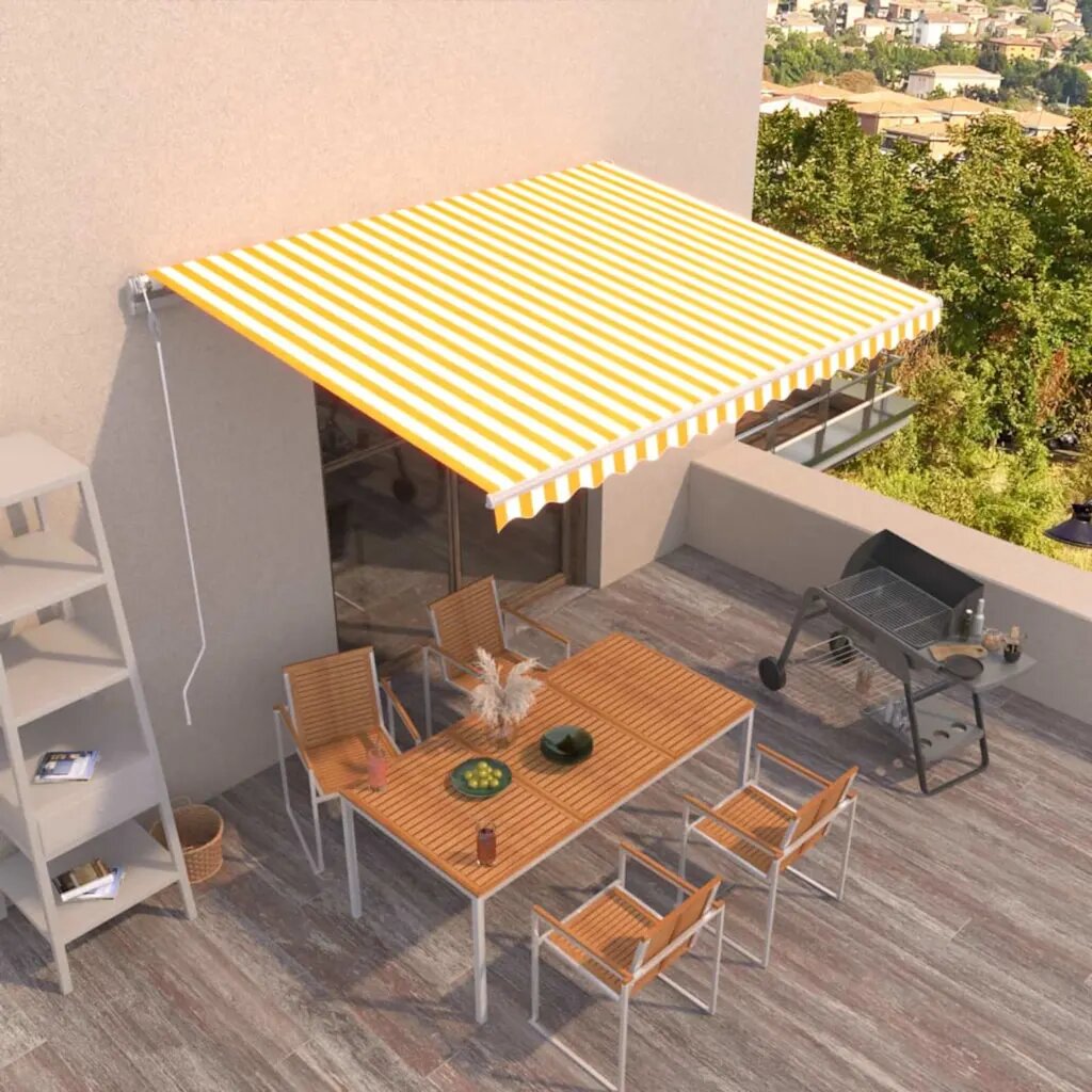 vidaXL Автоматично прибиращ се сенник 450x350 см жълто и бяло
