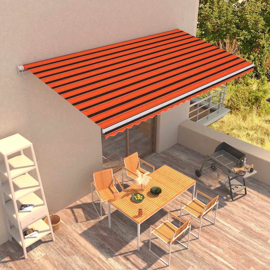 vidaXL Автоматично прибиращ се сенник 600x300 см оранжево и кафяво