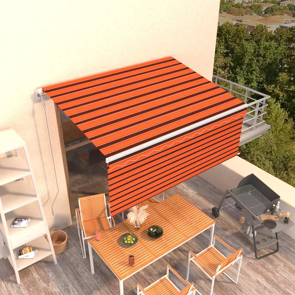 vidaXL Автоматично прибиращ се сенник с щора 35x25 м оранжево-кафяв